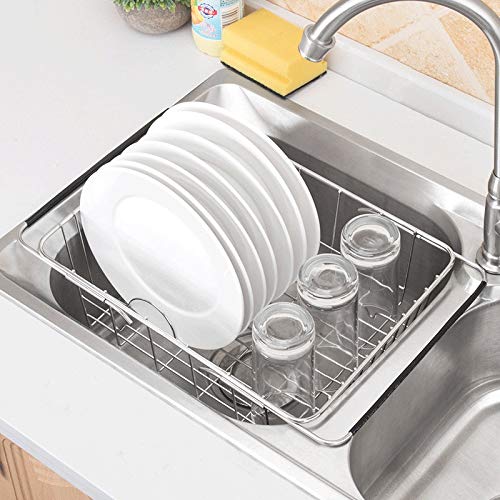 PDGJG Multifunctional Adjustable Sink Dish Drying Rack Stainless Steel Storage Rack Organizer Kitchen Organizer Storage Basket