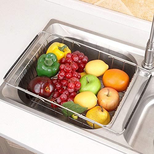 PDGJG Multifunctional Adjustable Sink Dish Drying Rack Stainless Steel Storage Rack Organizer Kitchen Organizer Storage Basket