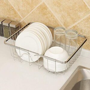 PDGJG Multifunctional Adjustable Sink Dish Drying Rack Stainless Steel Storage Rack Organizer Kitchen Organizer Storage Basket