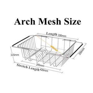 PDGJG Multifunctional Adjustable Sink Dish Drying Rack Stainless Steel Storage Rack Organizer Kitchen Organizer Storage Basket