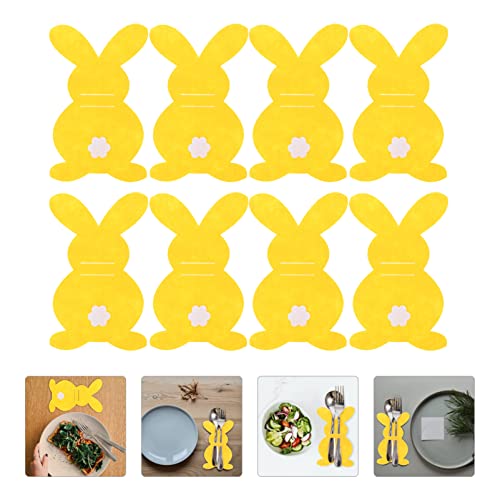 ABOOFAN 8pcs Easter Bunny Cutlery Holder Felt Rabbit Silverware Holder Pocket Tableware Organizers Fork Spoon Flatware Bags Dinner Table Decor Yellow