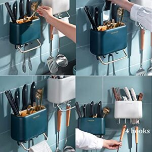 Kitchen Utensil Holder for Wall Hanging White Cooking Utensil Crock with 3 Dividers, Plastic Cutlery Caddy, Practical Utensil Pot for Counter for Fork Spoon Knife Spatula Flatware Silverware