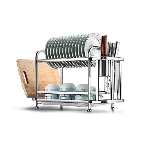 PDGJG 2 Tier Thicken Stainless Steel Dish Drying Rack Kitchen Shelf Basket Plated Kitchen Knife Sink Dish Drainer Drying Rack Organizer