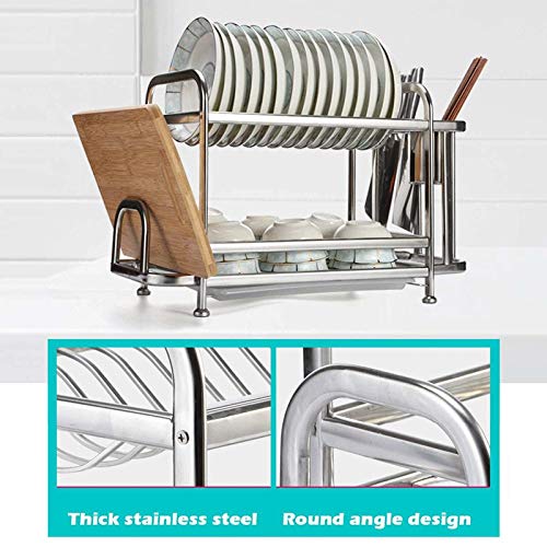 PDGJG 2 Tier Thicken Stainless Steel Dish Drying Rack Kitchen Shelf Basket Plated Kitchen Knife Sink Dish Drainer Drying Rack Organizer