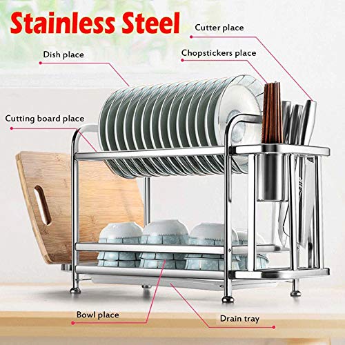 PDGJG 2 Tier Thicken Stainless Steel Dish Drying Rack Kitchen Shelf Basket Plated Kitchen Knife Sink Dish Drainer Drying Rack Organizer