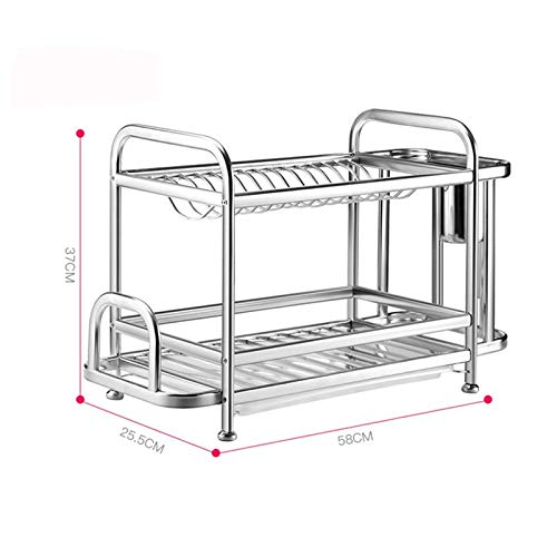 PDGJG 2 Tier Thicken Stainless Steel Dish Drying Rack Kitchen Shelf Basket Plated Kitchen Knife Sink Dish Drainer Drying Rack Organizer