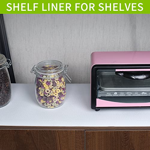 HooTown Shelf Liner Kitchen Cabinet Drawer Mats 17.5 Inch Wide x 6.5 Feet Long, Non Skid EVA Plastic Washable Oil Proof Pad for RV Drawer, Dish Plate Slippery Protection,White