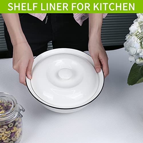 HooTown Shelf Liner Kitchen Cabinet Drawer Mats 17.5 Inch Wide x 6.5 Feet Long, Non Skid EVA Plastic Washable Oil Proof Pad for RV Drawer, Dish Plate Slippery Protection,White