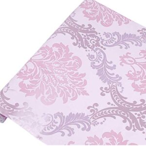 teemall 17.7×118 inch self adhesive purple damask removable shelf liner cabinet sticker