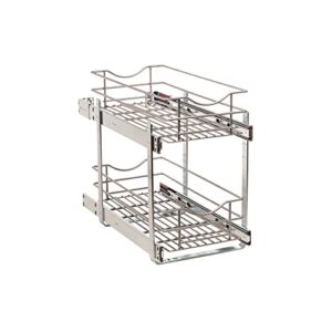 knape & vogt simply put 11-in w x 19.2-in h metal 2-tier pull out cabinet basket, 11 inch, frosted nickel