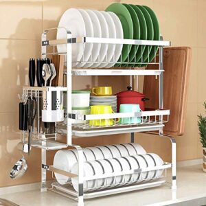 PDGJG 3 Layer Stainless Steel Cutlery Storage Shelf Dish Rack Kitchen Drain Storage Knife Chopping Board Holder Home Supplies