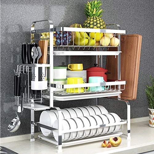 PDGJG 3 Layer Stainless Steel Cutlery Storage Shelf Dish Rack Kitchen Drain Storage Knife Chopping Board Holder Home Supplies