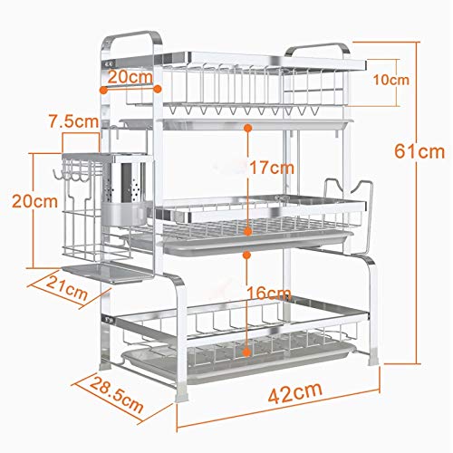 PDGJG 3 Layer Stainless Steel Cutlery Storage Shelf Dish Rack Kitchen Drain Storage Knife Chopping Board Holder Home Supplies