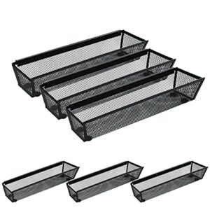 chris.w 6pcs kitchen utensil drawer organizers tray mesh silverware cutlery tray with interlocking arm, free combination for flatware spoons forks knifes storage (black – 11.81×3.15x2in)