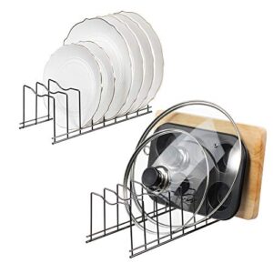 blitzlabs Pot Pan Lid Holder Rack Organizer, Kitchen Dish Plate Storage Organizer and Drying Rack, Bakeware Pot Lid Rack Holder Organizer, Pantry and Cabinet Holder Nickel, Pack of 2