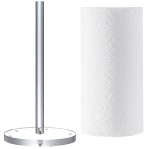 mygift modern clear premium acrylic standing paper towel roll upright holder, minimalist transparent countertop disposable kitchen towels dispenser stand