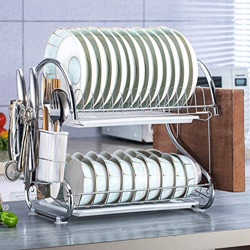 PDGJG Metal Rack Drain Rack Drying Filter Tableware Storage Box Dishes Dishes Supplies Kitchen Racks 2 Layers ( Color : OneColor )