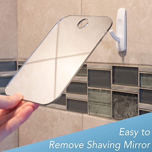 Shave Well Deluxe Anti-Fog Shower Mirror - Fogless Bathroom Shaving Mirror - for Men and Women - Large - Removable Adhesive Hook - Frameless - Portable - Ideal for Travel, Camping, Gym - Unbreakable