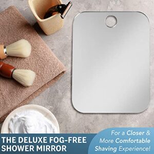 Shave Well Deluxe Anti-Fog Shower Mirror - Fogless Bathroom Shaving Mirror - for Men and Women - Large - Removable Adhesive Hook - Frameless - Portable - Ideal for Travel, Camping, Gym - Unbreakable