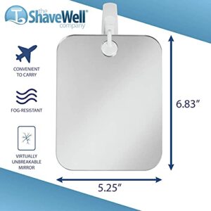 Shave Well Deluxe Anti-Fog Shower Mirror - Fogless Bathroom Shaving Mirror - for Men and Women - Large - Removable Adhesive Hook - Frameless - Portable - Ideal for Travel, Camping, Gym - Unbreakable