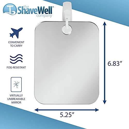 Shave Well Deluxe Anti-Fog Shower Mirror - Fogless Bathroom Shaving Mirror - for Men and Women - Large - Removable Adhesive Hook - Frameless - Portable - Ideal for Travel, Camping, Gym - Unbreakable