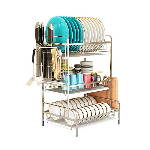 PDGJG 3 Layer Stainless Steel Cutlery Storage Shelf Dish Rack Kitchen Drain Storage Knife Chopping Board Holder Home Supplies