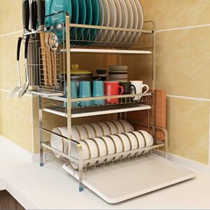 PDGJG 3 Layer Stainless Steel Cutlery Storage Shelf Dish Rack Kitchen Drain Storage Knife Chopping Board Holder Home Supplies