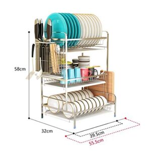 PDGJG 3 Layer Stainless Steel Cutlery Storage Shelf Dish Rack Kitchen Drain Storage Knife Chopping Board Holder Home Supplies