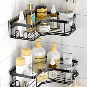 MAXIFFE Corner Shower Caddy, Shower Organizer Corner Shower Shelf with 8 Hooks,2-Pack Adhesive Stainless Steel Shower Shelves for Bathroom Storage (Matte Black)