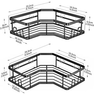 MAXIFFE Corner Shower Caddy, Shower Organizer Corner Shower Shelf with 8 Hooks,2-Pack Adhesive Stainless Steel Shower Shelves for Bathroom Storage (Matte Black)