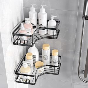 MAXIFFE Corner Shower Caddy, Shower Organizer Corner Shower Shelf with 8 Hooks,2-Pack Adhesive Stainless Steel Shower Shelves for Bathroom Storage (Matte Black)