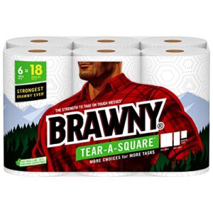 brawny® tear-a-square® paper towels, 6 triple rolls = 18 regular rolls