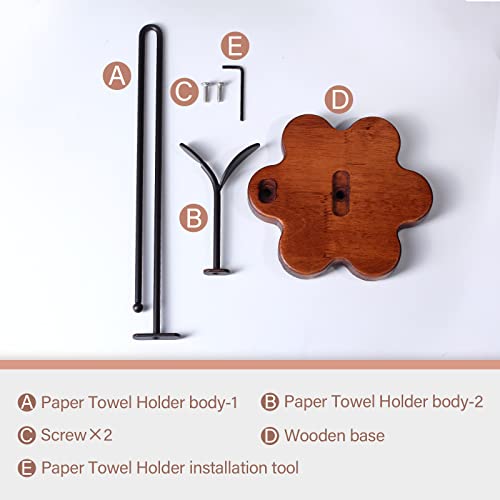 Paper Towel Holder Countertop with Real Wood Base, Farmhouse Paper Towel Holder Stand for Kitchen Roll Organize, Wooden Paper Towel Holder for Kitchen Dining Table Home Decor