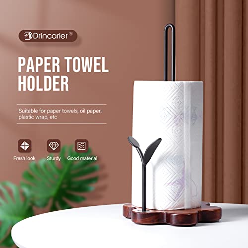 Paper Towel Holder Countertop with Real Wood Base, Farmhouse Paper Towel Holder Stand for Kitchen Roll Organize, Wooden Paper Towel Holder for Kitchen Dining Table Home Decor