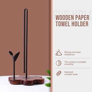 Paper Towel Holder Countertop with Real Wood Base, Farmhouse Paper Towel Holder Stand for Kitchen Roll Organize, Wooden Paper Towel Holder for Kitchen Dining Table Home Decor