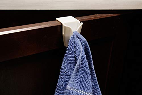 Gadjit Kitchen Towel & Plastic Bag Hanger (White, Pack of 2) -- Clever Device Hangs Over Any Cabinet Door or Drawer to Create an Instant Towel or Waste Bag Holder