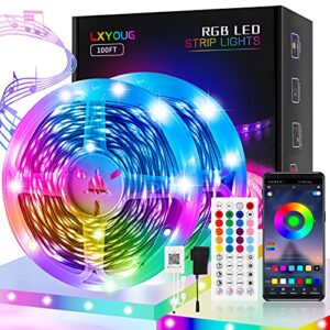 100ft led lights for bedroom, app control music sync color changing,ultra long rgb 5050 led strip lights with 44keys ir remote for christmas room home decoration