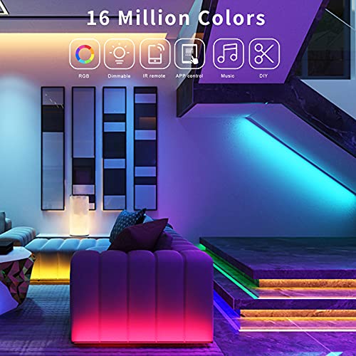 100ft Led Lights for Bedroom, APP Control Music Sync Color Changing,Ultra Long RGB 5050 Led Strip Lights with 44Keys IR Remote for Christmas Room Home Decoration