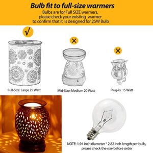 Wax Warmer Bulbs 6 Pack, G50 25 Watt Light Bulbs for Full Size Scentsy Warmers, E12 Base G16.5 Globe Clear scentsy Bulb for Candle Wax Warmer, Long Lifespan, 120 Volt