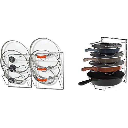 Simple Houseware Pot Lid Organizer Rack + Adjustable Pan Organizer, Chrome