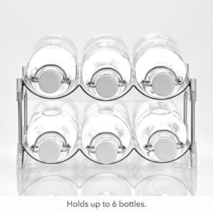 Nate Home by Nate Berkus 6-Bottle Water and Wine Bottle Organizer | Free Standing Plastic Holder for Fridge, Kitchen, Cabinet, Pantry Storage from mDesign - Clear/Polished Stainless Steel