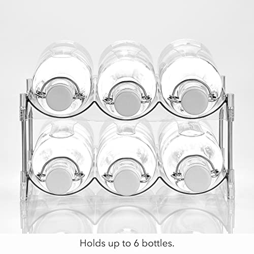 Nate Home by Nate Berkus 6-Bottle Water and Wine Bottle Organizer | Free Standing Plastic Holder for Fridge, Kitchen, Cabinet, Pantry Storage from mDesign - Clear/Polished Stainless Steel