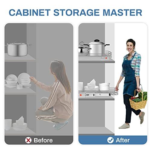 Fineera Pull Out Cabinet Drawer Organizer Heavy Duty Slide Out Pantry Shelves Sliding Drawer Storage for Home, Kitchen and Bathroom, 14’’ W x 21’’ D, Requires at Least 15-1/4’’ Cabinet Opening