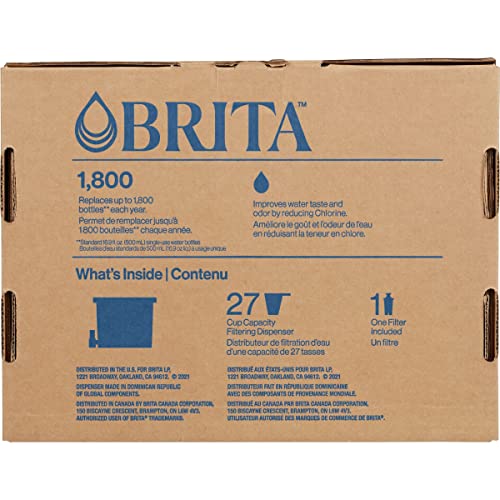 Brita XL Water Filter Dispenser for Tap and Drinking Water with 1 Elite Filter, Reduces 99% of Lead, Lasts 6 Months, 27-Cup Capacity, BPA Free, Black