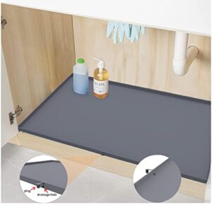 under sink mat, 34″x22″ silicone under sink mat for kitchen, high capacity waterproof under bathroom sink mat, side water leakage more convenient