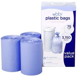 Ubbi Disposable Diaper Pail Plastic Bags, Value Pack, 75 Count, 13-Gallon Bags