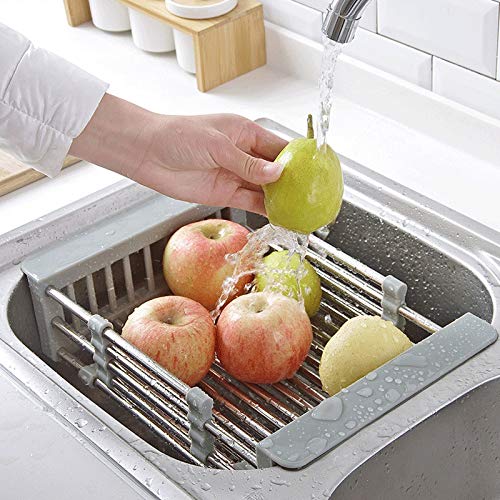 PDGJG Stainless Steel Dish Drainer Adjustable Arms Holder Functional Kitchen Sink Organizer Vegetable Fruit Drying Dish Rack