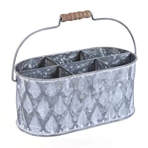 nikky home galvanized metal caddy with 6 compartments, farmhouse utensil holder rustic utensil caddy carry-all serveware picnic caddy multipurpose storage bin with handle – 12 x 5.5 x 9.5 inches