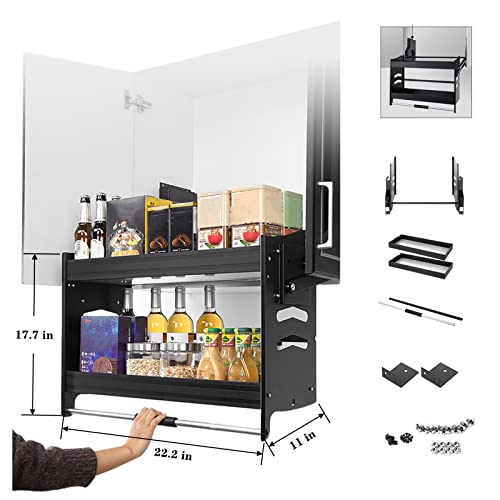 HDHRBH 24 Inch Pull Down Shelf,Pull Down Shelf Cabinet Organizer,Kitchen Cabinet Pull Down Shelf,Convenient Heavy-Duty 2-Tier Wall Pull Down Shelf ,High Cabinet Pull Down Shelf