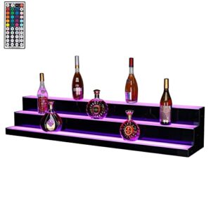 rovsun 3 step 60 inch led lighted liquor bottle display shelf with remote control, acrylic illuminated bar shelves lighted drinks lighting shelves for liquor bottles commercial home bar accessories